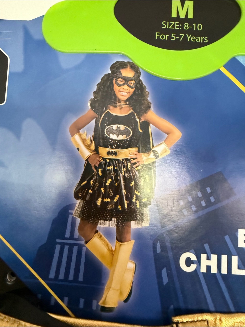 DC Girls Black and Gold Batgirl Costume Dress with Cape and Accessories